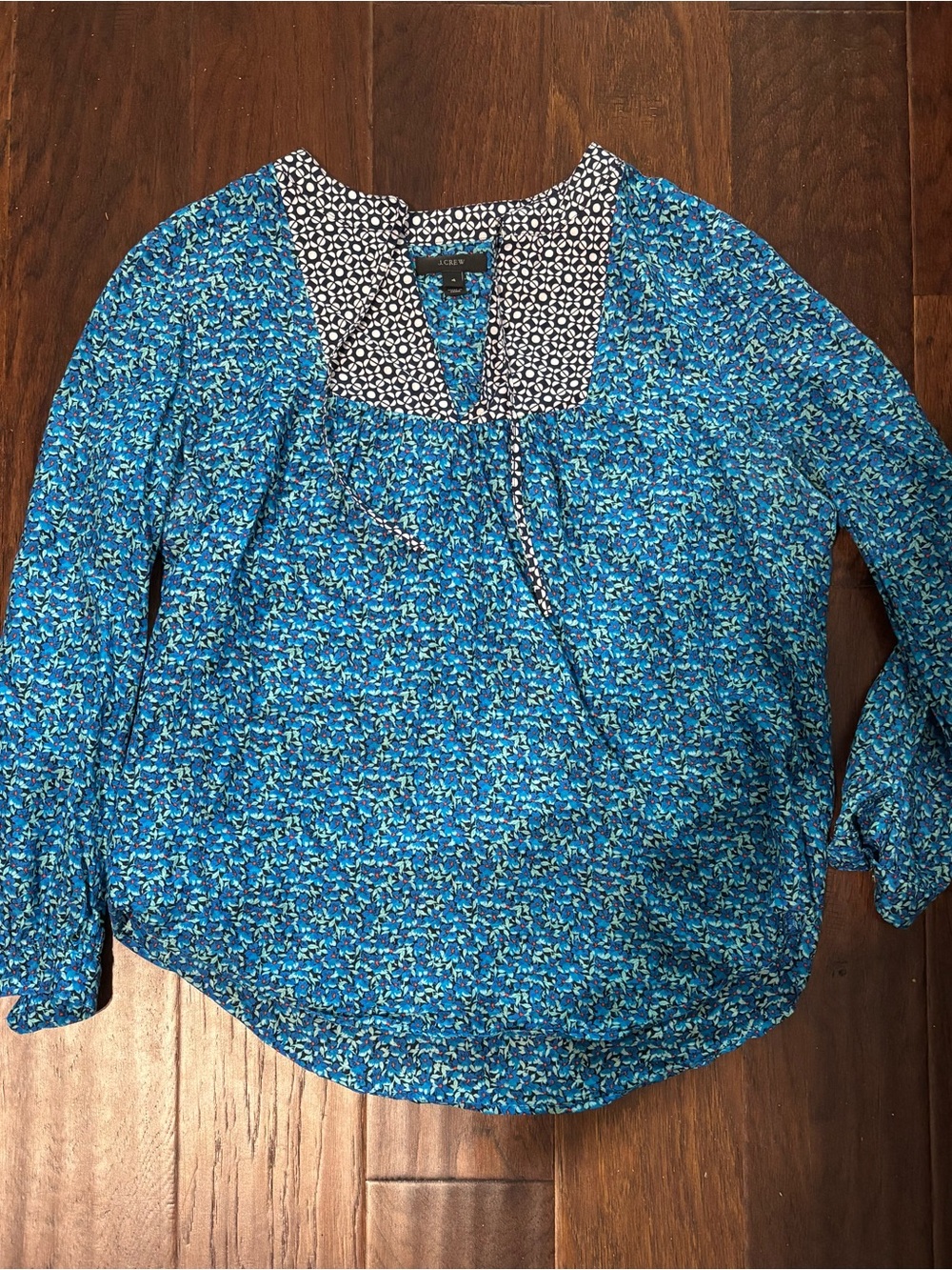 J. Crew Blue Floral Mixed-Yoke Blouse